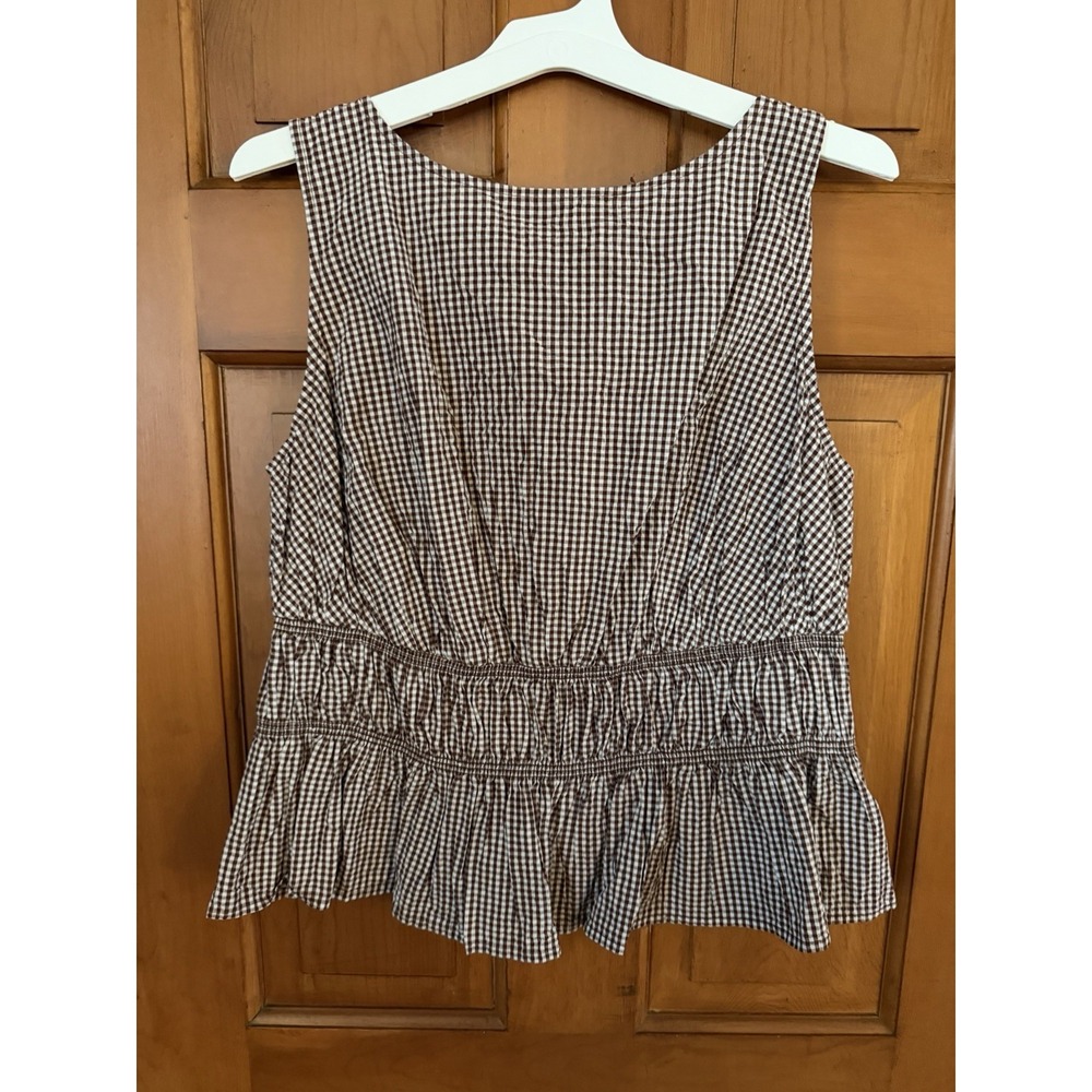 Women's A New Day Brown Gingham Seersucker Peplum Sleeveless Top Size XXL NWT